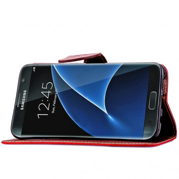 Чехол книжка с застежкой цветок для Samsung Galaxy S7 Edge G935 (Красный)