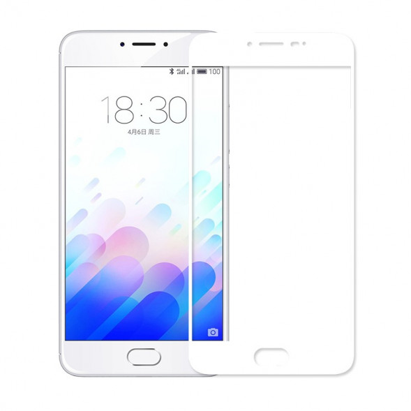 Защитное стекло для Meizu M5 на весь экран (белый)