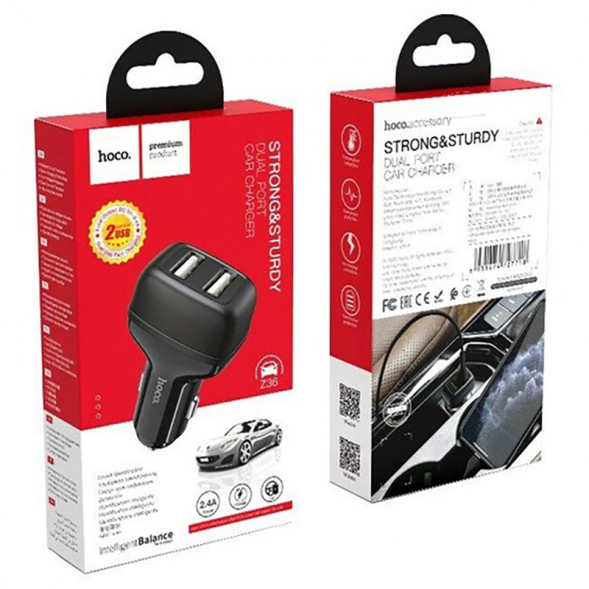 Автомобильное зарядное устройство Hoco Z36 Leader 2USB, 2.4А (Черный)
