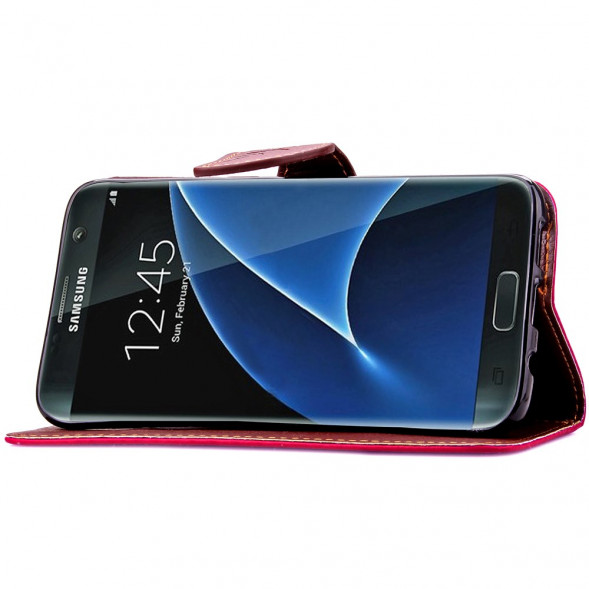 Чехол книжка с застежкой цветок для Samsung Galaxy S7 Edge G935 (Розовый)