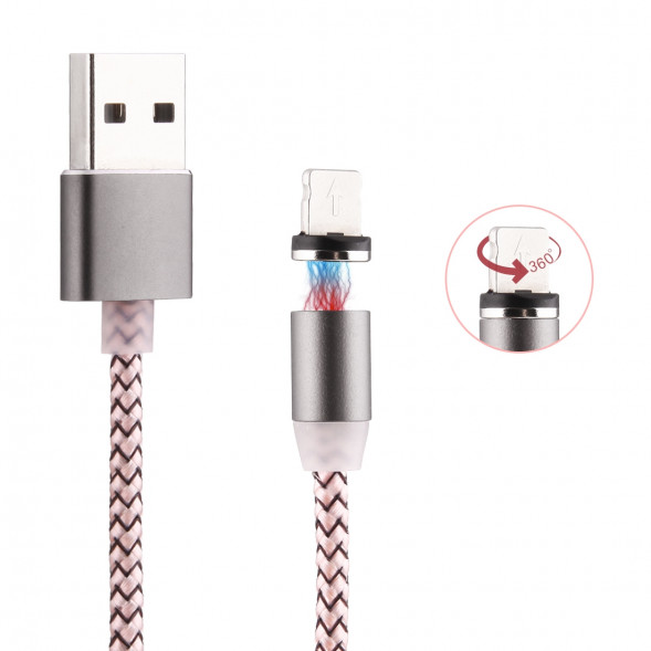 Магнитный кабель зарядки для iPhone 7, 7 Plus, iPhone 6s, 6s Plus, iPhone 6, 6 Plus, iPhone 5, 5C, 5S, SE (розовый)