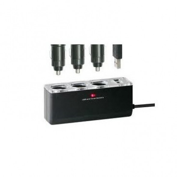 Разветвитель прикуривателя IN-CAR WF0096 на 3 прикуривателя 1 USB выход (12V/24V)