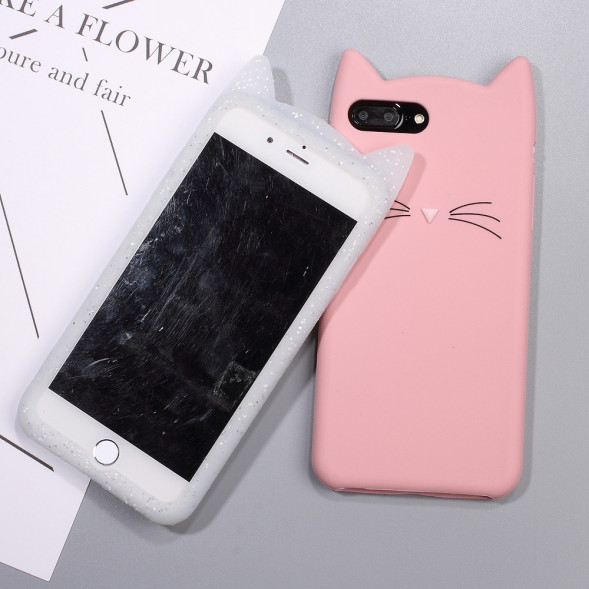 Чехол кошка с усами для iPhone 8 Plus, iPhone 7 Plus (Розовый)