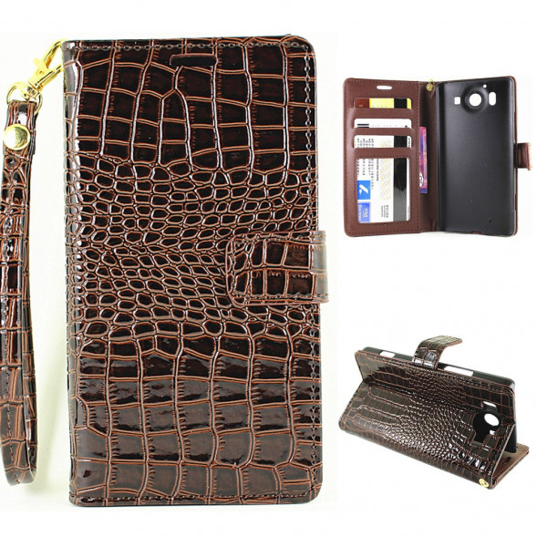 Чехол книжка под крокодиловую кожу для Microsoft Lumia 950 Dual (Белый)