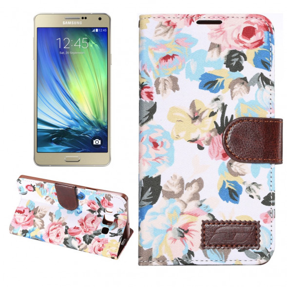 Чехол книжка с цветами для Samsung Galaxy A7 SM A700F (Белый)