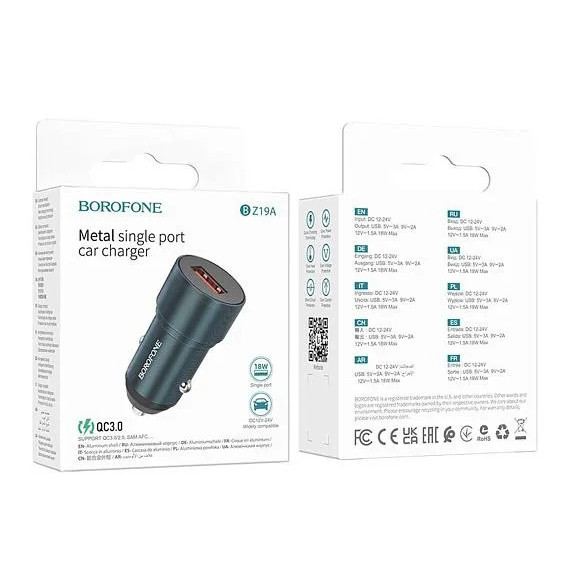 Автомобильное зарядное устройство BOROFONE BZ19A Wisdom single port QC3.0 (голубой)