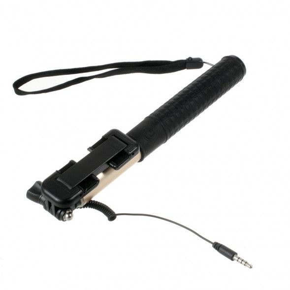 Алюминиевый выдвижной монопод селфи с 3,5 мм аудио кабелем для iPhone 6, 6s, 5s, 5, GoPro (Золотистый)