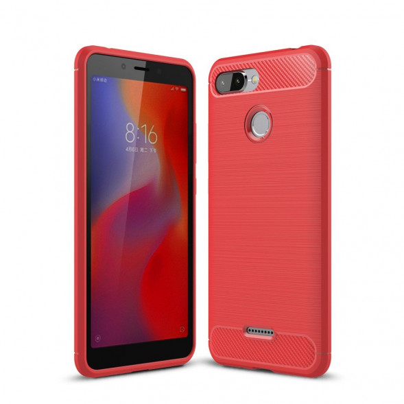 Чехол накладка Carbon Fibre для Xiaomi Redmi 6 (красный)