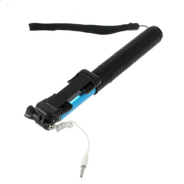 Алюминиевый выдвижной монопод селфи с 3,5 мм аудио кабелем для iPhone 6, 6s, 5s, 5, GoPro (Синий)