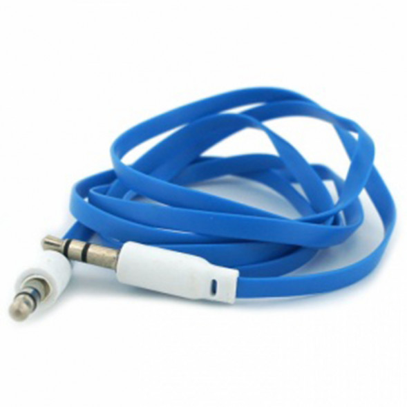 Кабель AUX Jack 3,5mm - Jack 3,5mm 1.0м плоский силикон в техпаке (голубой)