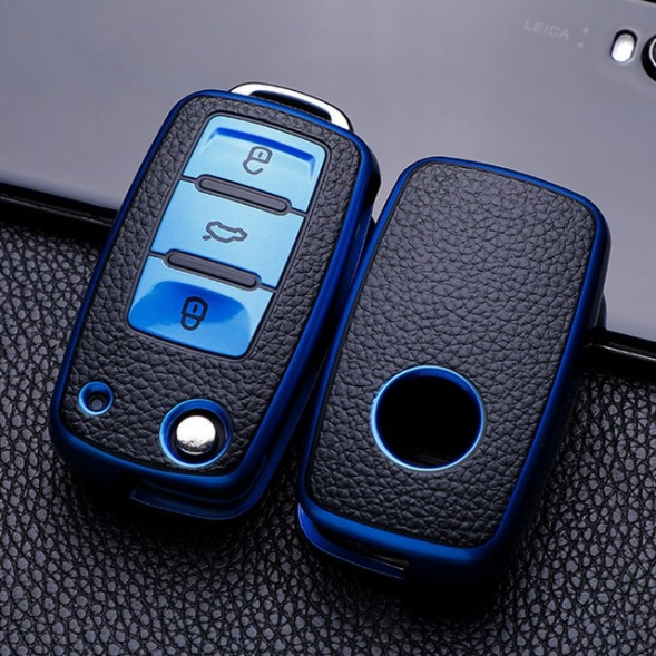 Чехол для ключа Volkswagen Polo, Tiguan, Passat, Golf, Jetta, Lavida, Skoda Octavia (Синий)