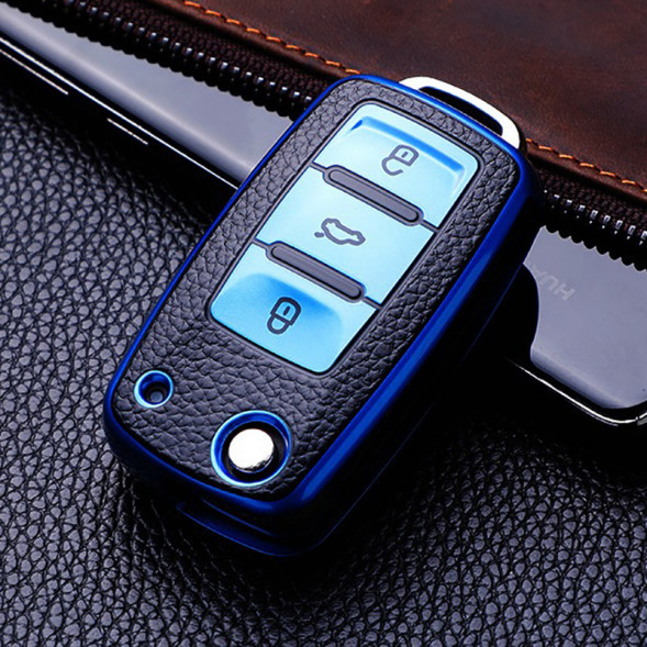 Чехол для ключа Volkswagen Polo, Tiguan, Passat, Golf, Jetta, Lavida, Skoda Octavia (Синий)