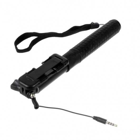 Алюминиевый выдвижной монопод селфи с 3,5 мм аудио кабелем для iPhone 6, 6s, 5s, 5, GoPro (Черный)