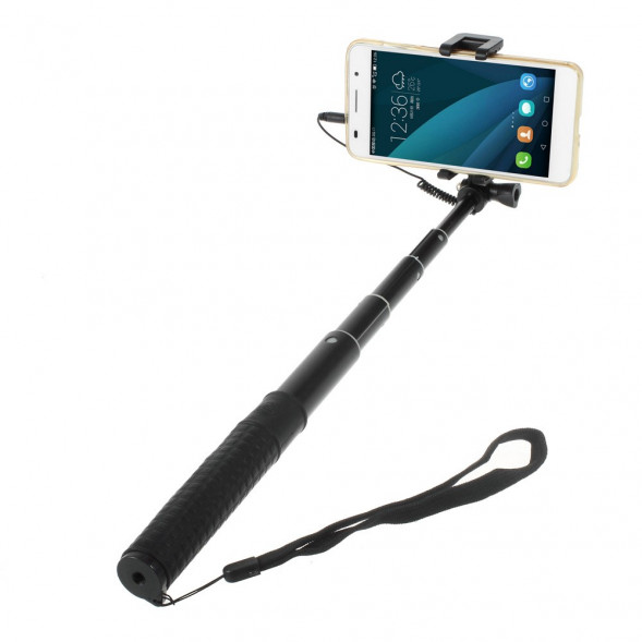 Алюминиевый выдвижной монопод селфи с 3,5 мм аудио кабелем для iPhone 6, 6s, 5s, 5, GoPro (Черный)
