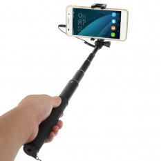 Алюминиевый выдвижной монопод селфи с 3,5 мм аудио кабелем для iPhone 6, 6s, 5s, 5, GoPro (Черный)