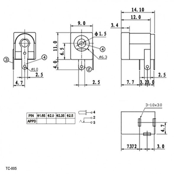 TC-005 2.0mm разъем низковольтный на плату