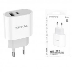 Сетевое зарядное BOROFONE BA62A USB + USB-C QC 3.0 (белый)