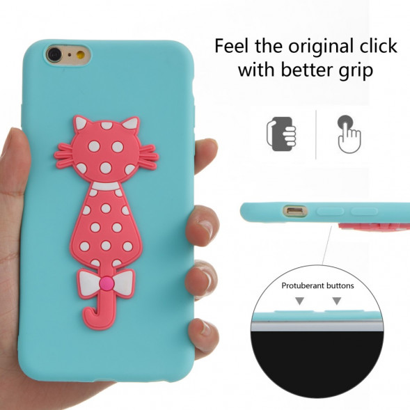 3D Чехол накладка с кошкой для iPhone 6 / 6S (голубой)