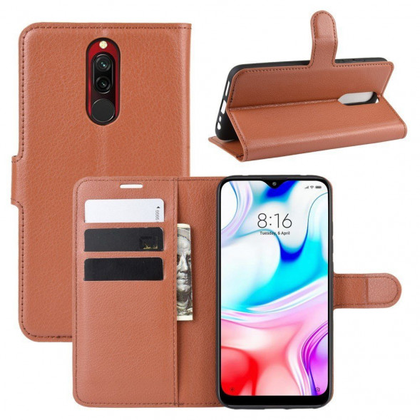 Чехол книжка для Xiaomi Redmi 8 (коричневый)