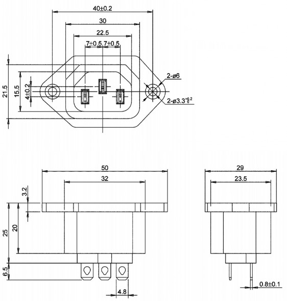 AC-022 Разъем питания 220В гнездо на панель