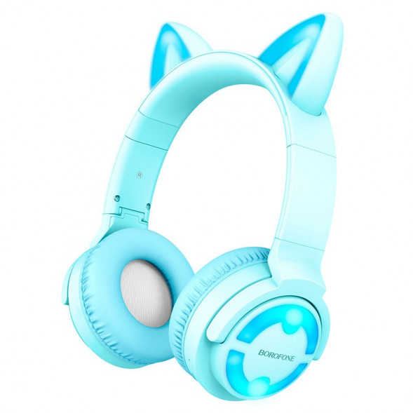 Наушники беспроводные с ушками Borofone BO15 Cat ear Кошачьи ушки (Синие)