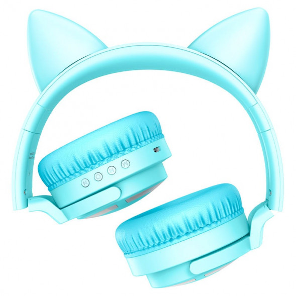 Наушники беспроводные с ушками Borofone BO15 Cat ear Кошачьи ушки (Синие)