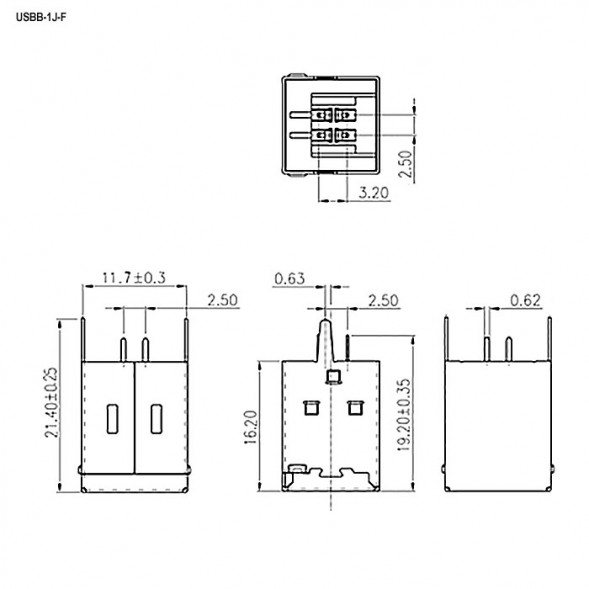 USBB-1J-F (SZC) Гнездо USBB -1J, вертикальное