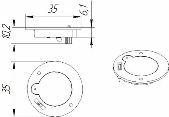 CR2032х1 switch D35mm Батарейный отсек на плату 1xCR2032