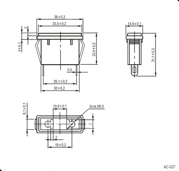 AC-027 Разъем питания 220В гнездо на панель
