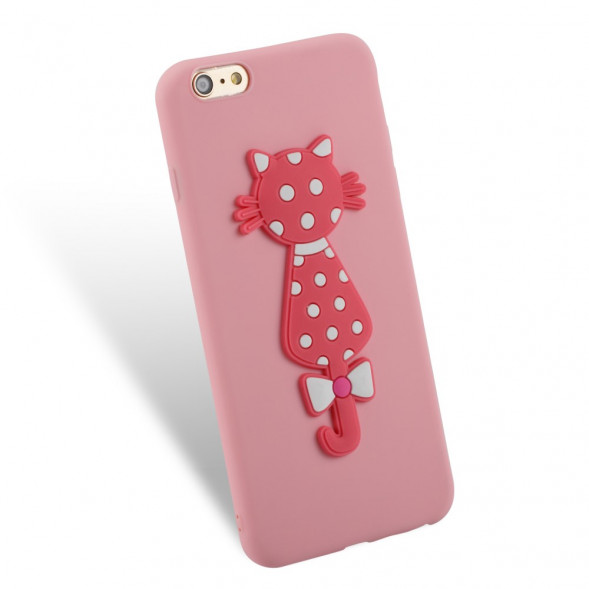 3D Чехол накладка с кошкой для iPhone 6 / 6S (розовый)