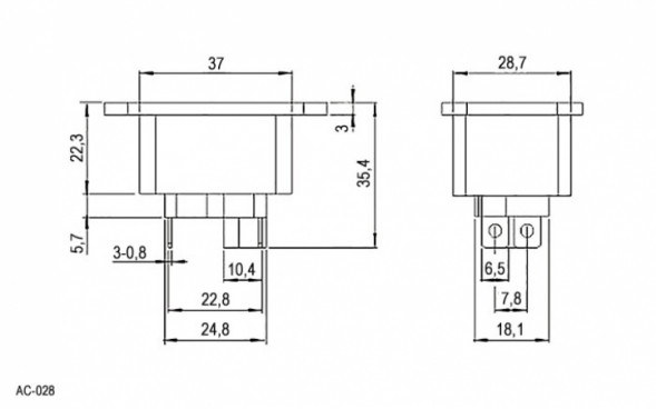 AC-028 Разъем питания 220В гнездо на панель