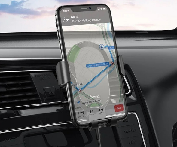 Держатель автомобильный с беспроводной зарядкой Hoco CA105 Guide для телефона (черный)