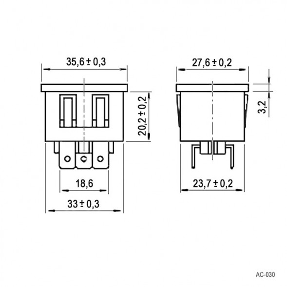 AC-030 Разъем питания 220В гнездо на панель