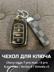Чехол с ремешком для брелка Omoda C5, Chery Tiggo 8 Pro, Tiggo 8 Pro Max, Tiggo 8 plus, 5 Plus, 7 Pro глянцевый на ключ, черный