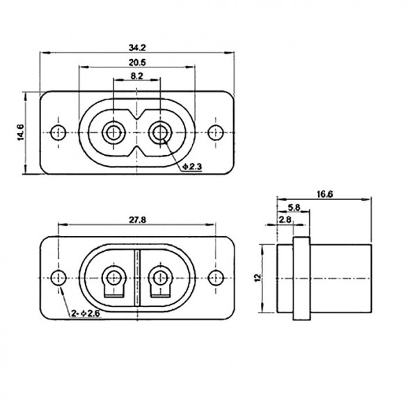 AC-034 Разъем питания 220В гнездо на панель