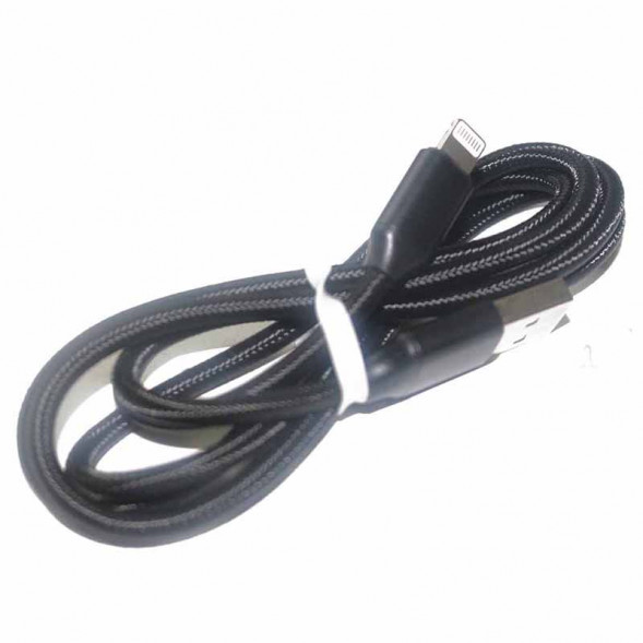 USB кабель Lightning зарядки для iPhone в тканевой оплетке 1.2 метра (черный)