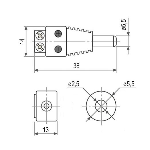 2.5х5.5 DC Разъем питания штекер с клеммной колодкой