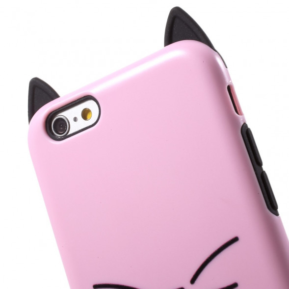 Чехол Moustach Cat с кольцом для iPhone 6, 6s (розовый)