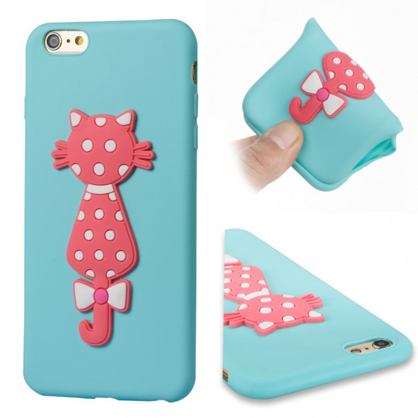3D TPU Чехол с кошечкой для  iPhone 6S Plus / 6 Plus (Голубой)