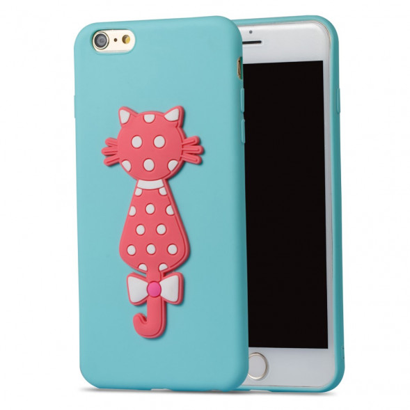 3D TPU Чехол с кошечкой для  iPhone 6S Plus / 6 Plus (Голубой)