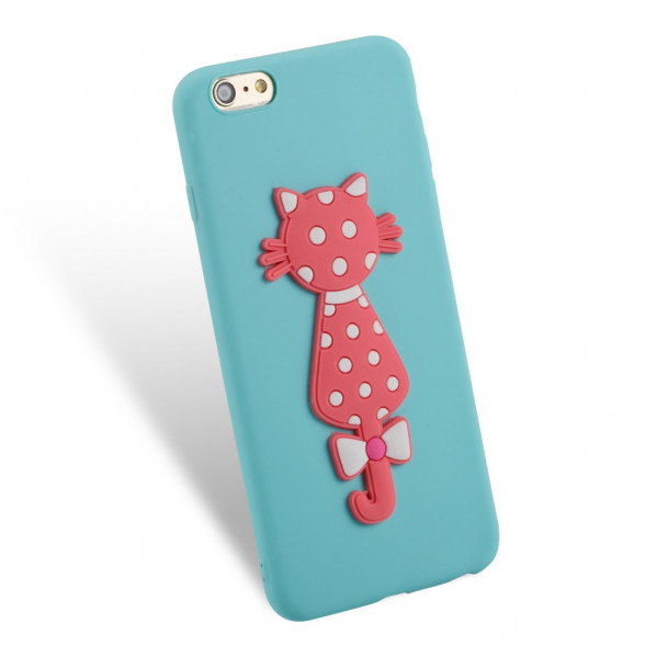 3D TPU Чехол с кошечкой для  iPhone 6S Plus / 6 Plus (Голубой)