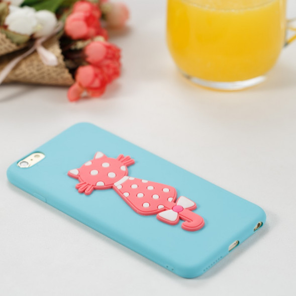 3D TPU Чехол с кошечкой для  iPhone 6S Plus / 6 Plus (Голубой)