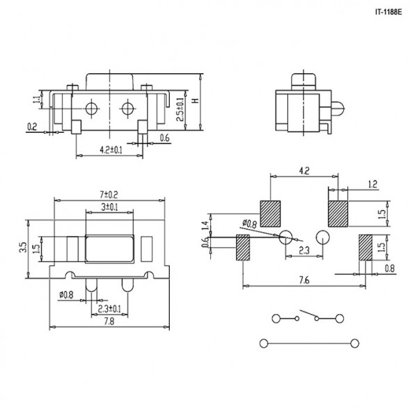 IT-1188E (6x3x3.5) Кнопка тактовая SMD