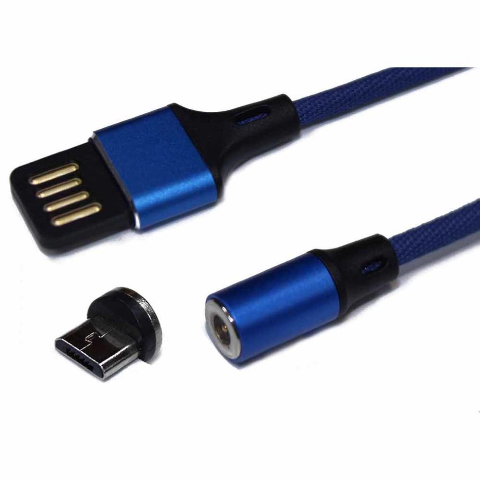 USB Кабель MicroUsb магнитный в тканевой оплетке 1м (синий)