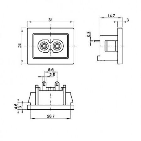 AC-036 Разъем питания 220В гнездо на панель
