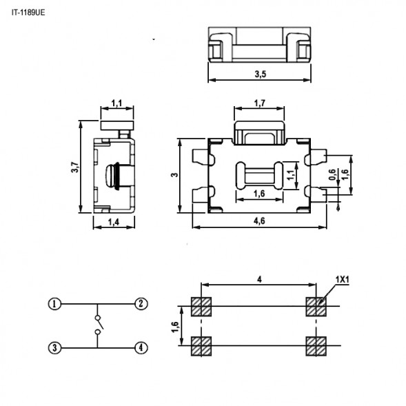 IT-1189UE Кнопка тактовая SMD