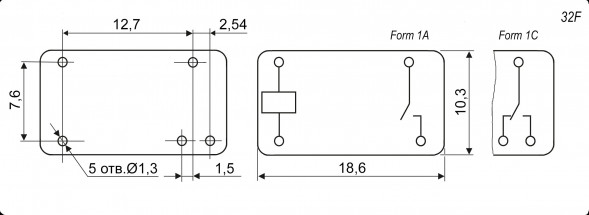 32F (N/O) 24VDC 5A Реле электромагнитное