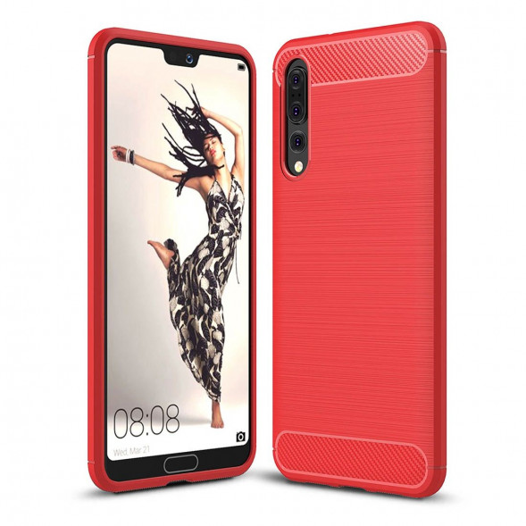 Чехол накладка Carbon Fibre для Huawei P20 Pro / P20 Plus (красный)