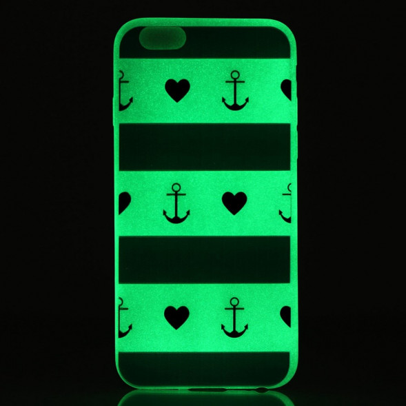 Светящийся в темноте чехол для iPhone 6, 6S (Якорь и сердце)