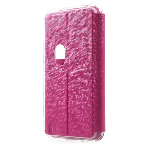 Чехол книжка с окном информации для Asus Zenfone Zoom ZX551ML, ZX550ML (Малиновый)